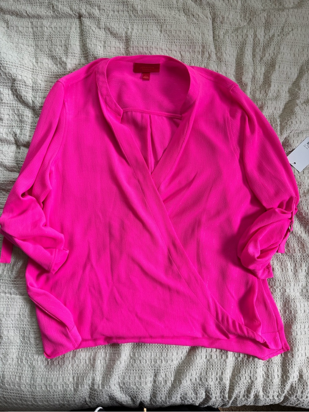 Jennifer Lopez Neon Pink Wrap Blouse